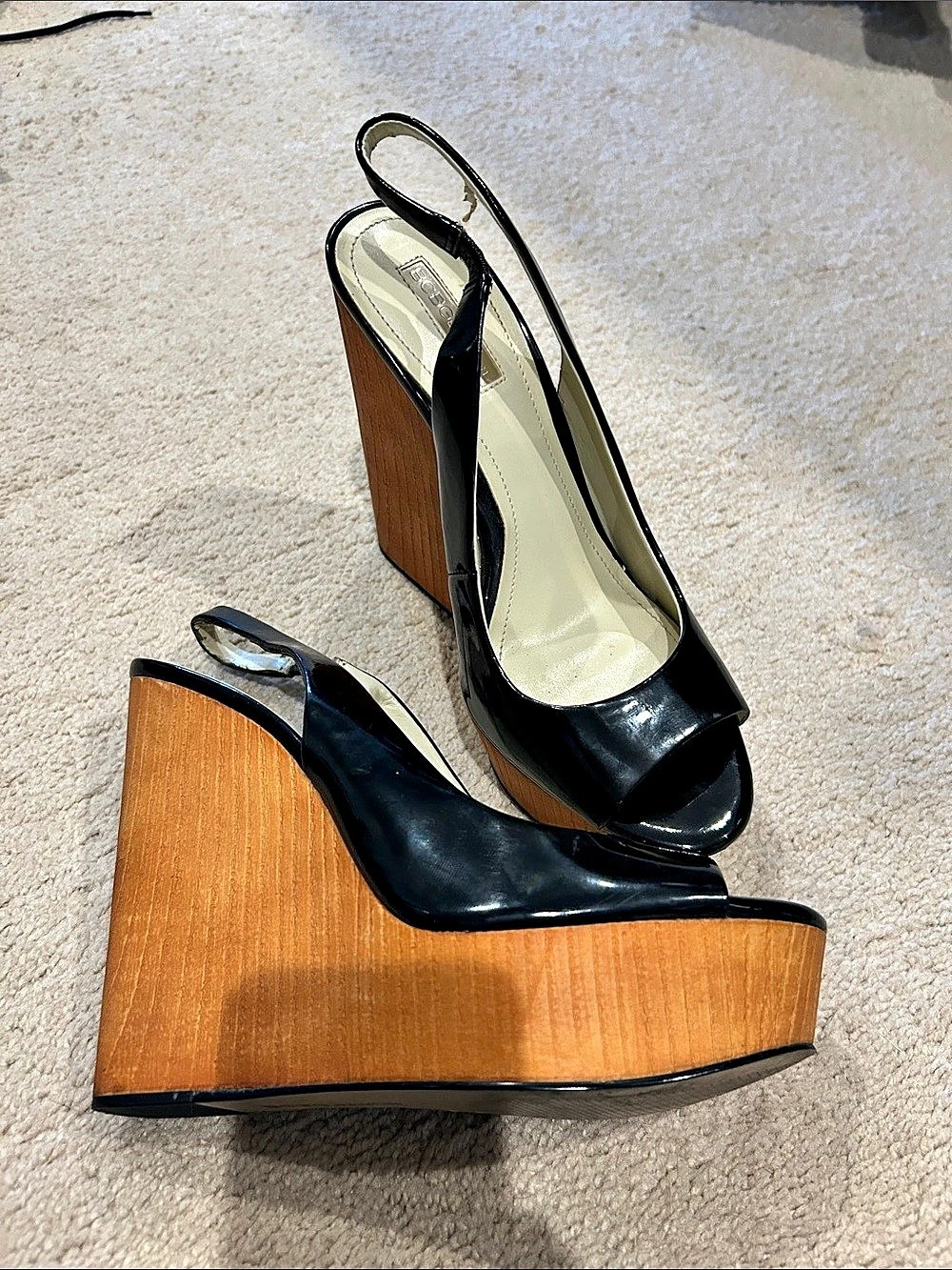 BCBG Generation Black & Brown Platform Wedge Slingbacks